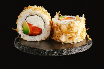 traditional Japanese sushi on a black background
