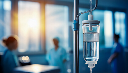 Close up medical intravenous iv drip in hospital background