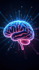 Fototapeta premium Brain with a burst of artificial intelligence energy behind it, symbolizing AGI development.