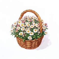 A full basket of beautiful colorful flowers harvested in Spring