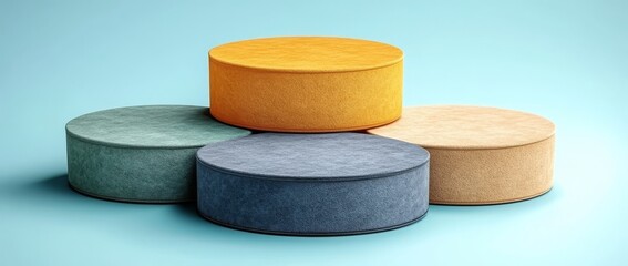 A state-of-the-art holographic display, floating and showcasing three glowing bars in orange and green hues, against a soft blue backdrop