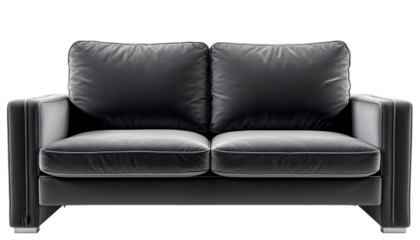 Realistic Image - Modern Black Leather Sofa with Two Cushions