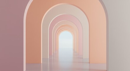 Fototapeta premium Receding Arches, A Minimalist Architectural Perspective in Pastel Tones