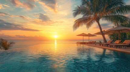 Tropical Sunset Poolside Relaxation