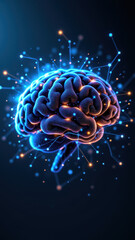 Fototapeta premium This is an illustrative image featuring a human brain surrounded by blue energy or neural patterns, symbolizing artificial general intelligence (AGI).