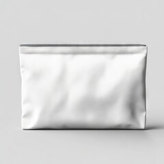 A detailed 3D mock-up of a blank canvas pouch and cosmetic bag, featuring an isolated background of an empty fabric, linen, or cotton purse