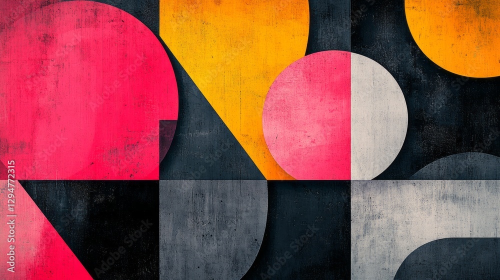 Poster Layers of vibrant hues and dynamic forms intertwine, showcasing a masterful blend of circles and rectangles. This artwork emanates energy and creativity, inviting exploration