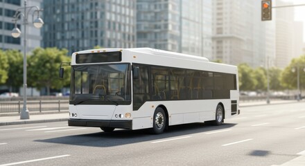 Fototapeta premium White City Bus on a Sunny Day