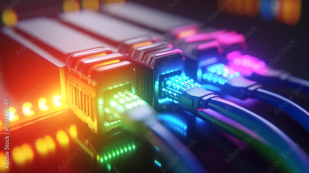 Poster ai technology, neural network visualization. cybersecurity for big data. data flow, digital cables c
