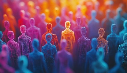 Colorful crowd of wireframe people.