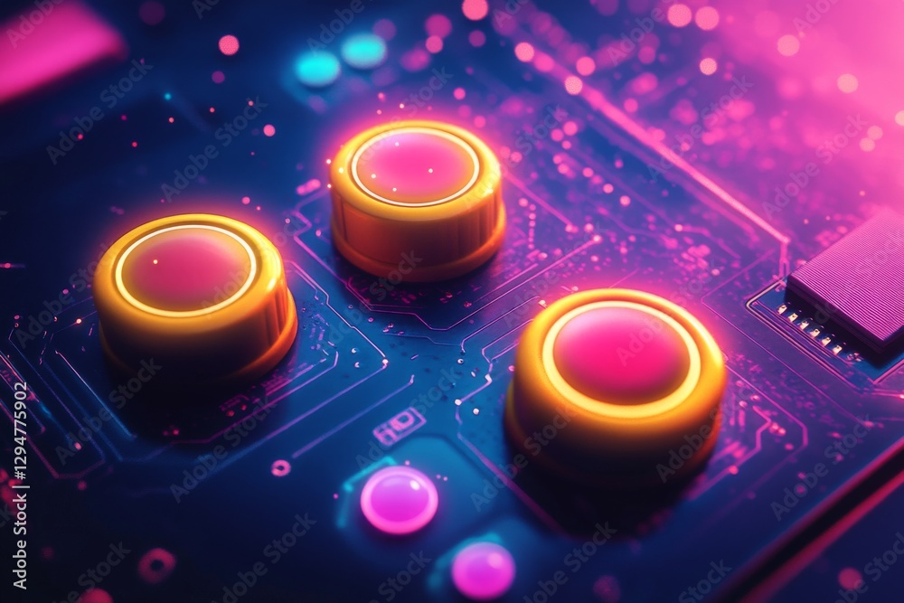 Poster a detailed 3d image of a microchip with glowing circuits, representing artificial intelligence techn