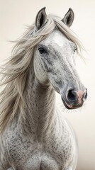 Obraz premium A white horse with a white mane and a white face