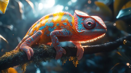 Macro closeup of colorful chameleon vibrant reptile high resolution hd image