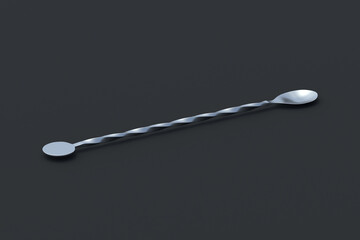 One cocktail spoon on black background. 3d render