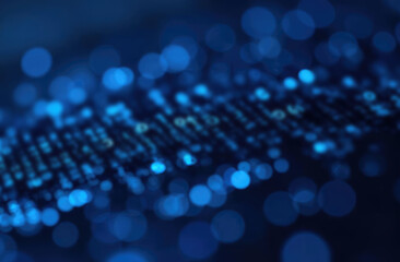 Fototapeta premium blur background of Blue Binary Data Software Programming Code Background. Random Parts of Program Code. Digital Data Technology Concept