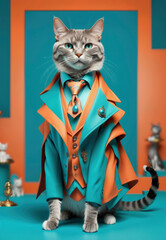 Antropomorfismo, gato, , retrato, arte, hombre gato elegante