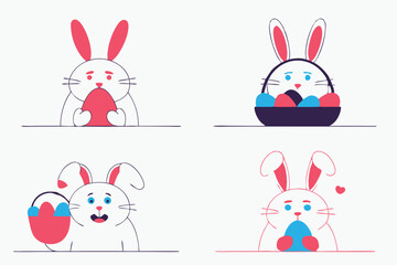 Obraz premium Adorable Easter Bunny with Basket and Colorful Eggs