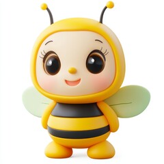 Fototapeta premium A joyful 3D illustration of spring, highlighting a cute bee with green wings and an orange body, great for children's designs