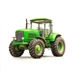Obraz premium Green Tractor in Agricultural Setting with Battery Operation Features, Agricultural equipment and tools concept.