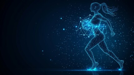 A neon-lit blue atom nucleus with orbiting electrons, intended for use in science, technology, biology, or astrology presentation backgrounds