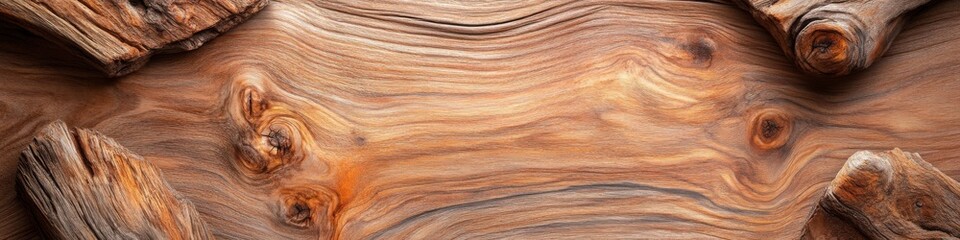 Obraz premium Warm-toned wood grain texture with knots. Natural brown and orange hues.