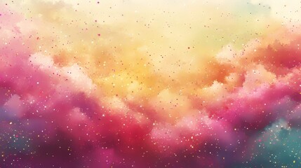 An 8K colorful seamless texture illustration of a 3D abstract background, featuring a rainbow shine with glittering particles and stars against a dark black sky, presented as isolated footage