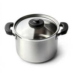 Stainless Steel Pot with Glass Lid for Cooking Soup and Stews, Kitchenware concept.