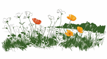 Field of wildflowers by a forest