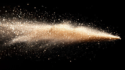 Fine pigment dust settles on a black surface, illuminated by soft directional lighting, creating dramatic shadows and intricate textures in macro detail