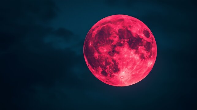 Red moon in the dark sky. Red and white striped teddy bears in a zoo. Full moon in the sky. Crimson moon in the night lifestyle sky.