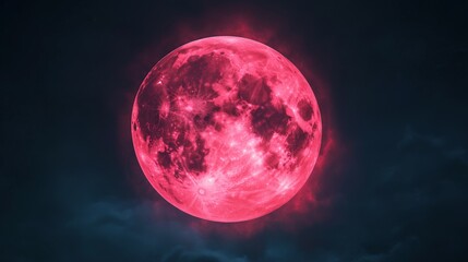 Naklejka premium Red moon in the dark sky. Red and white striped teddy bears in a zoo. Full moon in the sky. Crimson moon in lifestyle the night sky.