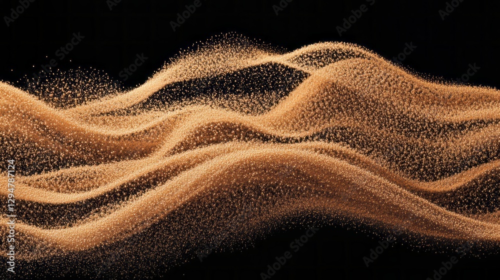 Poster Golden sand forms graceful waves, illuminated by soft light, creating a mesmerizing flow that evokes serenity and harmony in motion