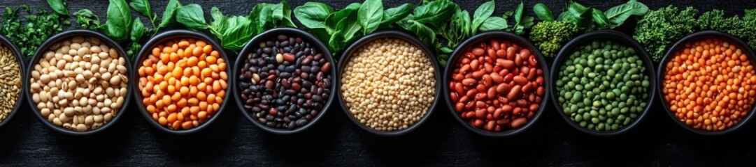 Creative Bean and Grain Collection with Green Herbs and Vegetables. Generative AI