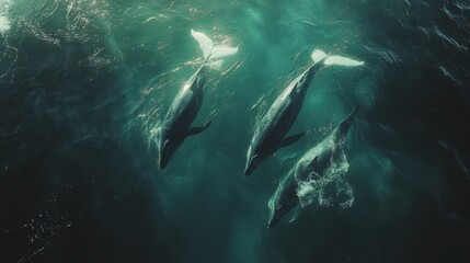 Obraz premium Majestic whales swimming gracefully in oceanic waters
