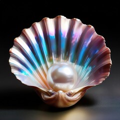 Pearl inside seashell with iridescent glow 