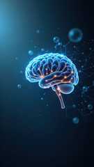 The image depicts an artistic representation of artificial general intelligence with a stylized brain and neural network elements against a dark background.