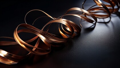 Fototapeta premium Elegant Flowing Copper Ribbons on Black Background