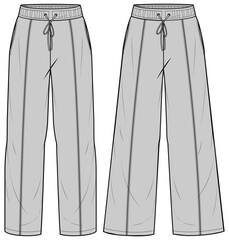 Front Seam in Wide Leg Pant, Front Seam Straight Cut Pant  Fashion Illustration, Vector, CAD, Technical Drawing, Flat Drawing, Template, Mockup.