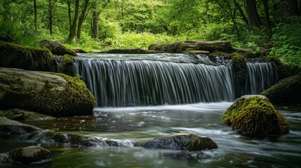 Serene Waterfall in Lush Green Forest