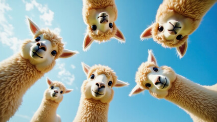 Obraz premium Cute alpacas enjoying a bright sunny day under the blue sky