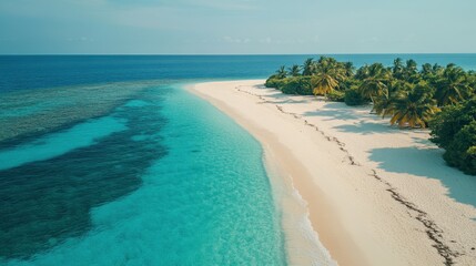 Pristine tropical beach with clear turquoise waters and palm trees