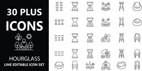 Hourglass Line Editable Icon Set – 30+ Minimalist Vector Symbols for Time Management Meditation Productivity Furniture and Digital Planning