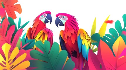 Obraz premium Colorful parrots in tropical foliage background. Possible use stock photo