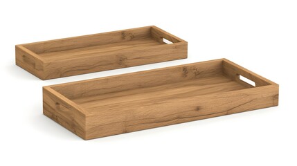 Two wooden serving trays in a minimalist setting, showcasing natural texture and design