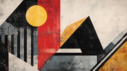 Naklejka premium Abstract Geometric Composition with Red and Yellow Shapes