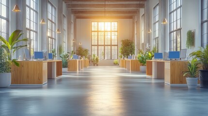 Fototapeta premium Modern Workspace with Natural Light and Plants for Productivity