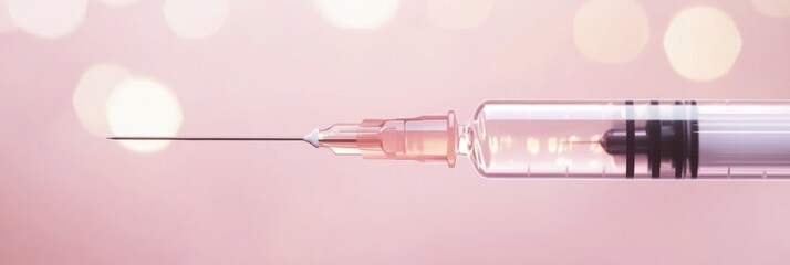 Syringe filled with cosmetic injectables on soft pink background for beauty treatments and aesthetic procedures. Generative AI