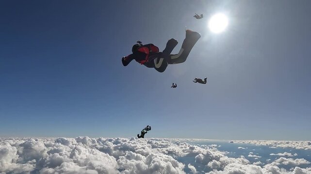 Skydiving team work big way cloudscape
