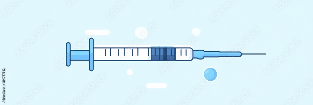Poster syringe with clear liquid on light blue background for medical and health related contexts. generati