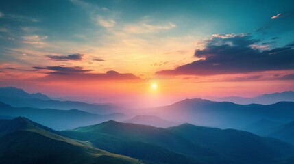Vibrant Sunset Over Rolling Mountains